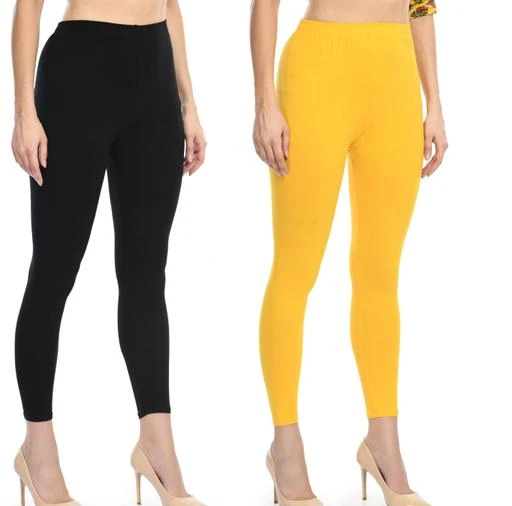 Yellow Solid Spandex Ankle Length Legging