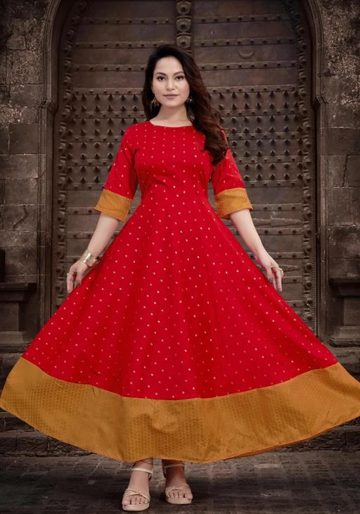 fcity.in - Vyakom Exports Red Taffeta Silk Gown For Women All Over