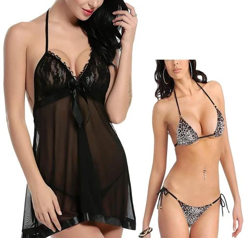  Women Sexy Baby Doll Nighty Dresses Hot With Panty Royal Fabric  Net