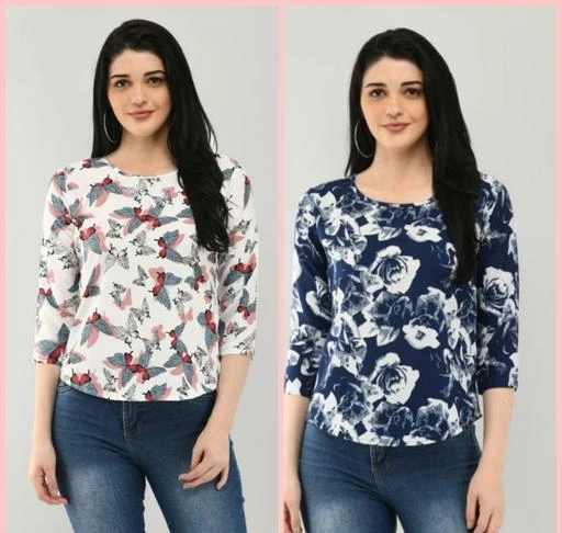 Checkout this latest Tops & Tunics
Product Name: *Classic Ravishing Women Tops & Tunics, Princes Wear Stylish Combo Tops & Tunics , Pretty Graceful Women Tops & Tunics, Fancy Modern Women Tops & Tunics , Classy Graceful Women Tops & Tunics, Stylish Partywear Women Tops & Tunics, Stylish Modern Women Tops & Tunics*
Fabric: Crepe
Sleeve Length: Three-Quarter Sleeves
Pattern: Printed
Net Quantity (N): 2
Sizes:
XS, S, L, XL
Princes Wear Stylish tops for women This three-quarter sleeve top suitable for casual daliy wear or any occasion , such as beach, workout, dating, shopping, street, school ,running, travel and so on ,  Casual round neck top Perfect wear with jeans, short, skirt, leggings or jackets in spring, summer, fall or winter. You can wear it normally or tuck it into your jeans at any time for a stylish look. Material - Good quality crepe material. The basic top is lightweight, breathable, very soft and comfy to your touch.
Country of Origin: India
Easy Returns Available In Case Of Any Issue


SKU: 800-BUTTERFLY WHITE TOP & WHITE ROSES BLUE TOP 
Supplier Name: PRINCES WEAR

Code: 371-133874981-091

Catalog Name: Fancy Modern Women Tops & Tunics
CatalogID_39530564
M04-C07-SC1020