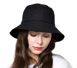 Black Cotton Embroidered Bucket Hat - Classic Style Fisher Cap, Round Cap  Small Brim Cotton Cap for