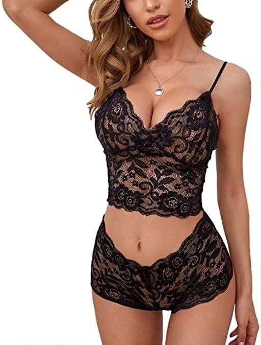  Realside Sexy Sheer Floral Lace Pajamas Lingerie Set High Waist