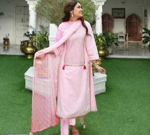 Checkout this latest Kurta Sets
Product Name: *Beautiful Lace Work Kurta With Pant Dupatta*
Kurta Fabric: Rayon
Bottomwear Fabric: Rayon
Fabric: Rayon
Set Type: Kurta With Dupatta And Bottomwear
Bottom Type: Pants
Pattern: Printed
Multipack: Single
Sizes:
M, L (Bust Size: 40 in, Shoulder Size: 14 in, Kurta Waist Size: 38 in, Kurta Hip Size: 42 in, Kurta Length Size: 46 in, Bottom Waist Size: 31 in, Bottom Hip Size: 42 in, Bottom Length Size: 38 in, Duppatta Length Size: 2 in) 
XL, XXL, XXXL
Country of Origin: India
Easy Returns Available In Case Of Any Issue


Catalog Rating: ★3.9 (96)

Catalog Name: Prakhya Women Rayon Anarkali Printed Long Kurti With Palazzos
CatalogID_2630855
C74-SC1853
Code: 517-13405772-3591