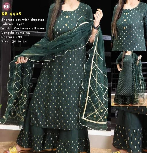 Checkout this latest Kurta Sets
Product Name: *Women's Solid Party Wear Kurta Set with Sharara*
Kurta Fabric: Rayon
Bottomwear Fabric: Rayon
Fabric: Rayon
Set Type: Kurta With Bottomwear
Bottom Type: Sharara
Pattern: Solid
Net Quantity (N): Single
Sizes:
M (Bust Size: 38 in, Shoulder Size: 14.5 in, Kurta Waist Size: 36 in, Kurta Hip Size: 20 in, Kurta Length Size: 44 in, Bottom Waist Size: 28 in, Bottom Hip Size: 20 in, Bottom Length Size: 39 in, Duppatta Length Size: 2.25 in) 
L (Bust Size: 40 in, Shoulder Size: 15 in, Kurta Waist Size: 38 in, Kurta Hip Size: 21 in, Kurta Length Size: 44 in, Bottom Waist Size: 30 in, Bottom Hip Size: 21 in, Bottom Length Size: 39 in, Duppatta Length Size: 2.25 in) 
XL (Bust Size: 42 in, Shoulder Size: 15.5 in, Kurta Waist Size: 40 in, Kurta Hip Size: 22 in, Kurta Length Size: 44 in, Bottom Waist Size: 32 in, Bottom Hip Size: 22 in, Bottom Length Size: 39 in, Duppatta Length Size: 2.25 in) 
XXL (Bust Size: 44 in, Shoulder Size: 16 in, Kurta Waist Size: 42 in, Kurta Hip Size: 23 in, Kurta Length Size: 44 in, Bottom Waist Size: 34 in, Bottom Hip Size: 23 in, Bottom Length Size: 39 in, Duppatta Length Size: 2.25 in) 
XXXL, 4XL
Country of Origin: India
Easy Returns Available In Case Of Any Issue


SKU: laxmi08
Supplier Name: LXMC

Code: 286-13429774-4761

Catalog Name: Women Dupatta Set
CatalogID_2636524
M03-C04-SC1003