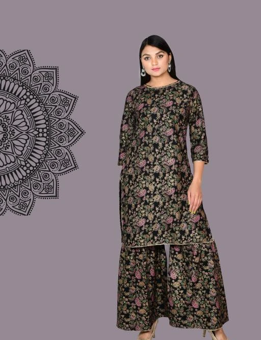 Checkout this latest Kurta Sets
Product Name: *Bandia  Ethnic and Beautiful for Woman  Women  Girls  Black Coloured  Rayon Fabric  Straight Kurti (Stylish|Latest|2020|Kurtis for Women|Kurti with Plazo|Kurti Plazo Set|Kurti Cotton|Kurti with Pant|Palazzo| Kurti Set with Dupatta)*
Kurta Fabric: Rayon
Bottomwear Fabric: Rayon
Fabric: Rayon
Set Type: Kurta With Bottomwear
Bottom Type: Palazzos
Pattern: Printed
Net Quantity (N): Single
Sizes:
M (Bust Size: 38 in, Shoulder Size: 14 in, Kurta Waist Size: 34 in, Kurta Hip Size: 40 in, Kurta Length Size: 40 in, Bottom Length Size: 38 in) 
L (Bust Size: 40 in, Shoulder Size: 14 in, Kurta Waist Size: 36 in, Kurta Hip Size: 42 in, Kurta Length Size: 40 in, Bottom Length Size: 38 in) 
XL (Bust Size: 42 in, Shoulder Size: 15 in, Kurta Waist Size: 38 in, Kurta Hip Size: 44 in, Kurta Length Size: 40 in, Bottom Length Size: 38 in) 
XXL (Bust Size: 44 in, Shoulder Size: 15 in, Kurta Waist Size: 40 in, Kurta Hip Size: 46 in, Kurta Length Size: 40 in, Bottom Length Size: 38 in) 
Country of Origin: India
Easy Returns Available In Case Of Any Issue


SKU: CLREC0018-Black
Supplier Name: BANDIA

Code: 894-13457461-2541

Catalog Name: Charvi Drishya Women Kurta Sets
CatalogID_2643477
M03-C04-SC1003