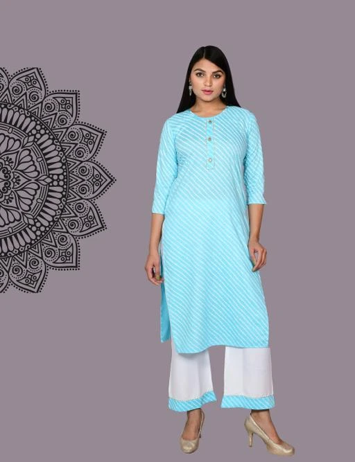 Checkout this latest Kurta Sets
Product Name: *Bandia  Ethnic and Beautiful for Woman  Women  Girls  Blue Coloured  Rayon Fabric  Straight Kurti with Bottomwear(Stylish|2020|Latest|Kurtis for Women|Kurti with Plazo|Kurti Plazo Set|Kurti Cotton|Kurti with Pant|Palazzo| Kurti Set with Dupatta|Kurta)*
Kurta Fabric: Rayon
Bottomwear Fabric: Rayon
Fabric: Rayon
Sleeve Length: Three-Quarter Sleeves
Set Type: Kurta With Bottomwear
Bottom Type: Palazzos
Pattern: Printed
Multipack: Single
Sizes:
M (Bust Size: 38 in, Shoulder Size: 14 in, Kurta Waist Size: 34 in, Kurta Hip Size: 40 in, Kurta Length Size: 40 in, Bottom Length Size: 38 in) 
L (Bust Size: 40 in, Shoulder Size: 14 in, Kurta Waist Size: 36 in, Kurta Hip Size: 42 in, Kurta Length Size: 40 in, Bottom Length Size: 38 in) 
XL (Bust Size: 42 in, Shoulder Size: 15 in, Kurta Waist Size: 38 in, Kurta Hip Size: 44 in, Kurta Length Size: 40 in, Bottom Length Size: 38 in) 
XXL (Bust Size: 44 in, Shoulder Size: 15 in, Kurta Waist Size: 40 in, Kurta Hip Size: 46 in, Kurta Length Size: 40 in, Bottom Length Size: 38 in) 
Country of Origin: India
Easy Returns Available In Case Of Any Issue


Catalog Rating: ★4.5 (27)

Catalog Name: Charvi Drishya Women Kurta Sets
CatalogID_2643603
C74-SC1003
Code: 645-13458128-2541