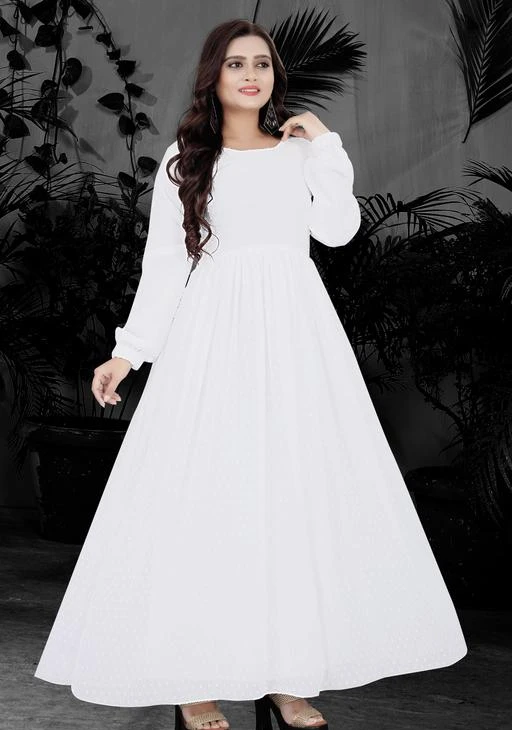 White Georgette Mirror work Maxi length Stitchd Gown Design with dupatta  and its best for traditional