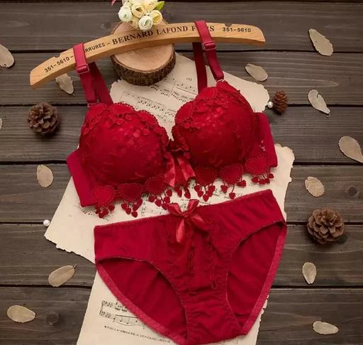 Sexy Bra Set Push Up Red Printed Ladies Underwear Sets Lingerie Briefs
