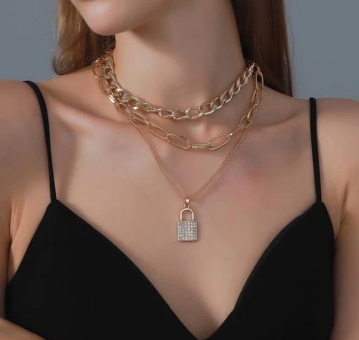 Punk Style Lock Pendant Necklace In GOLD