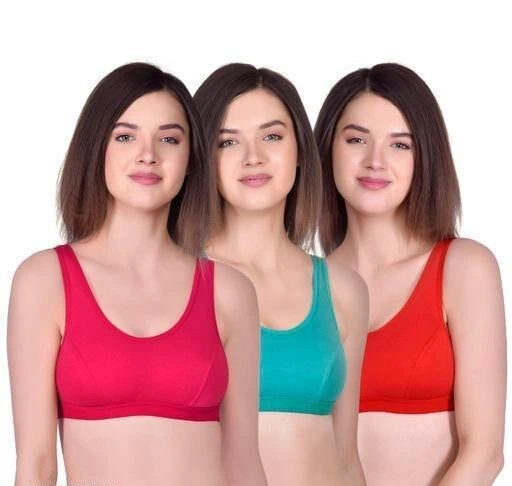  Fashion Women Cotton Sports Bra Pack Of 3 Colorspink