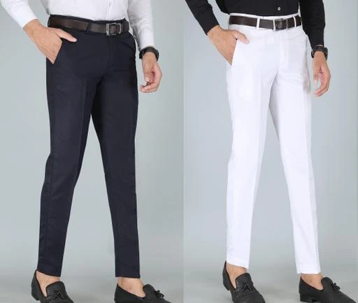 Buy Regular Fit Men Trousers Blue and White Combo of 2 Polyester Blend for  Best Price Reviews Free Shipping