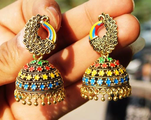 Flipkartcom  Buy Anish Designer golden Jhumka earrings for women Party  wear earrings Jhumka earrings fancy big for wedding Traditional Jhumka  Alloy Jhumki Earring Online at Best Prices in India