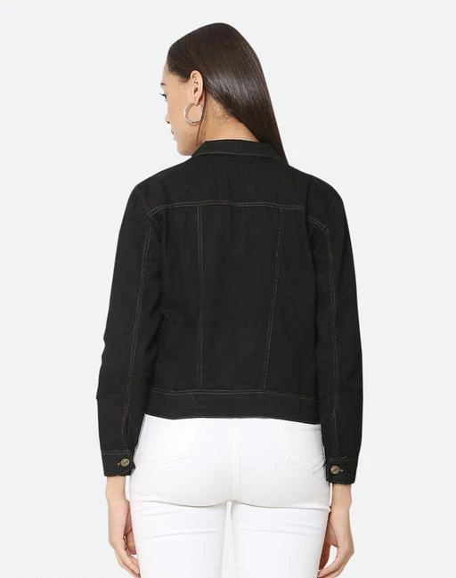 Full Sleeve Casual Jackets Women Black Denim Jacket Size Small