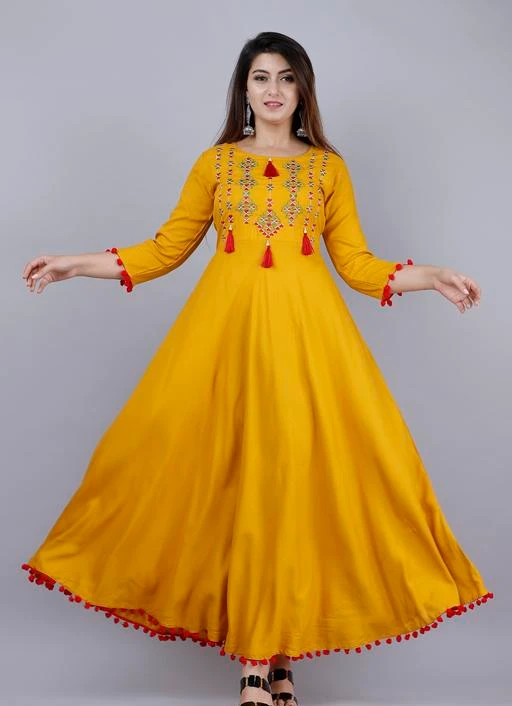 Yellow rayon clearance anarkali kurti