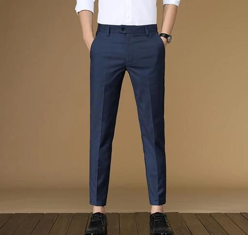 Americanelm Blue Slim Fit Formal Trouser For Men Cotton Formal Pants For  Office Wear