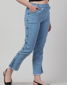 Trendy Side Striped Women Jeans  Baggy jeans, shorts jeans, mid waist  jogger jeans for girls