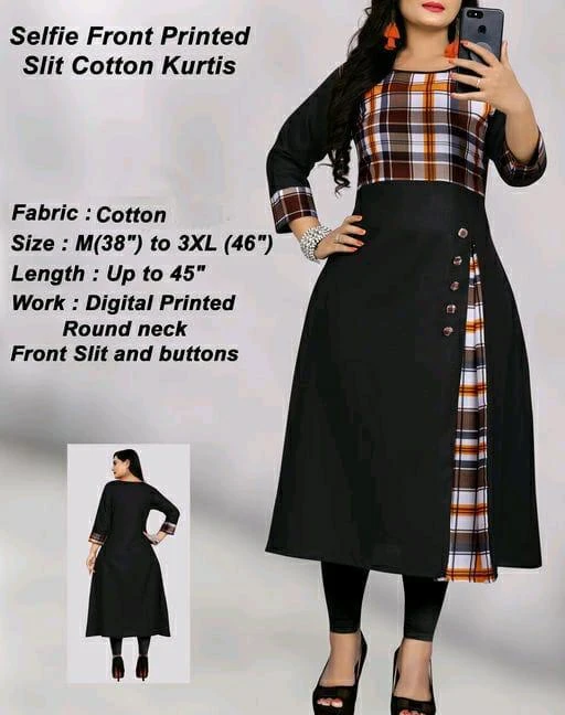 Checkout this latest Kurtis
Product Name: *Aakarsha Alluring Kurtis*
Fabric: Cotton Blend
Sleeve Length: Three-Quarter Sleeves
Pattern: Checked
Combo of: Single
Sizes:
M (Bust Size: 38 in, Size Length: 42 in) 
L (Bust Size: 40 in, Size Length: 42 in) 
XL (Bust Size: 42 in, Size Length: 42 in) 
XXL (Bust Size: 44 in, Size Length: 42 in) 
Make Your Everyday Look More Attractive With This Gorgeous Kurti. This Ready To Wear Kurti Is Made Of Cotton Blend Fabric Which Is Lightweight And Assures The Wearer A Perfect Fit & Comfort. This Kurti Is Beautified With Lovely Cuts And Patterns Which Makes This Kurti Perfect For Any Occasion. Ideal For Party, Outings Or Weekend Get-Together. Team It With Matching Leggings, Pant Style Bottoms Or Jeans, High Heels And Fashionable Accessories To Look More Attractive. This Attractive Kurti Will Surely Fetch You Compliments For Your Rich Sense Of Style. Note:- The Actual Product May Differ Slightly In Color And Design From The One Illustrated In The Images When Compared With Computer Or Mobile Screen. Made in India Country of Origin: India Country of Origin: India
Country of Origin: India
Easy Returns Available In Case Of Any Issue


SKU: ARK_404_BLACK_
Supplier Name: Aarav_NX

Code: 243-145173686-997

Catalog Name: Alisha Attractive Kurtis
CatalogID_43332360
M03-C03-SC1001