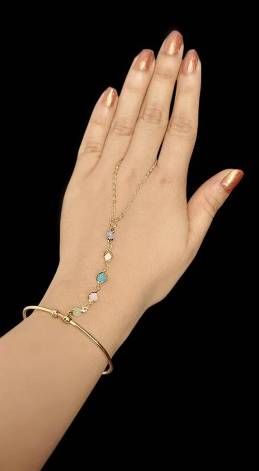 Lady Tassel Bracelet Golden Finger Crystal Ring Bangle Chain Bracelet Hand  Jewellery Hathphool Gold Color Fine