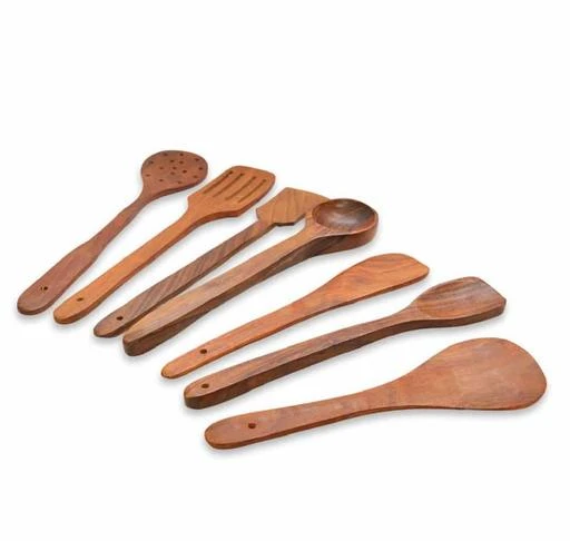 Wooden Spoons for Cooking 7-Pack - Bamboo Kitchen Utensils Set for