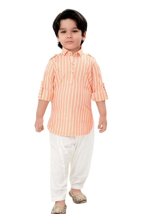 fcity.in Baba Baby Orange Color Striped Pathani Suit Modern