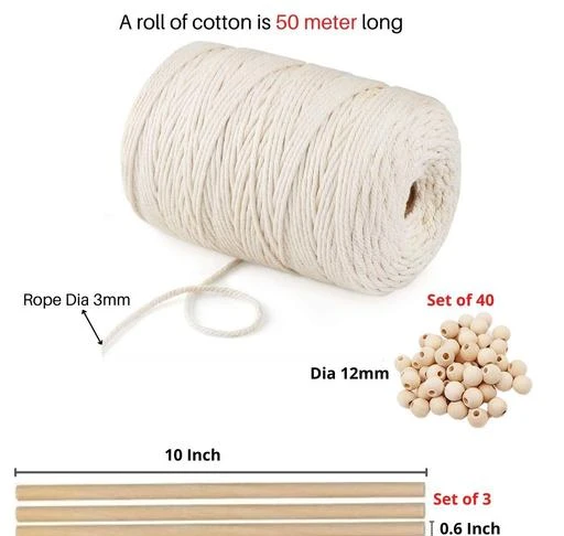 ecofynd Cotton Macrame Thread, Natural White Dori, Cotton Rope For