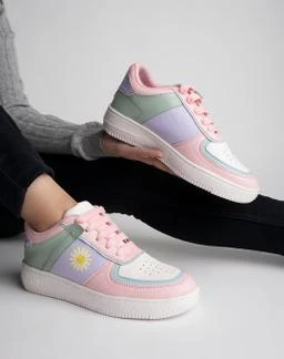 Buy SHOETOPIA Peach Synthetic Lace Up Girls Sneakers