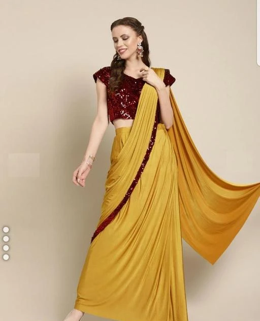 Lycra Saree With Lycra Blouse In Golden
