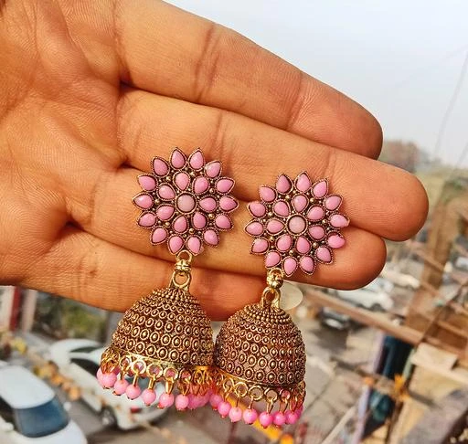 Pink jhumkas clearance