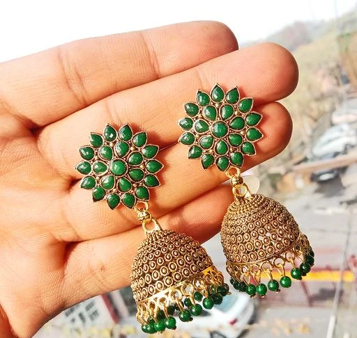 Green jhumkas on sale