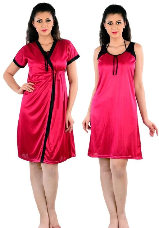 Checkout this latest Nightdress
Product Name: *Women's Red Nightwear/Nightdress 2Pc Nighty With Robe Set*
Fabric: Satin
Sleeve Length: Sleeveless
Pattern: Solid
Net Quantity (N): 1
Add ons: Robe
Sizes:
M, L, Free Size
Dream Night Brand is teamwork of young and experienced, enthusiastic team who is always motivated to bring fashion which is comfortable and chic. We do not compromise on quality. Comfortable fashion is the foremost importance for us. We bring the best of fashionable nightwear clothing for women including Bridal gift sets, Sexy nightdress, Lingerie With Robe  Set, Top & Shorts Set, Nightsuits, Women's 8 Piece Set The Perfect Gift For Your Partner Perfect as Bridal Gift Set
Perfect for Bachelorette
Perfect as Anniversary Gift for your Wife,
just comprising of a part of our biggest collection. We are one-stop shop for all nightwear needs.  All Sizes Are Available : Size: M, Bust: 30-34, Waist: 28-32 Fabric: Satin Size: L, Bust: 32-36, Waist: 28-32 Fabric: Satin Size : XL, Bust : 34-38, Waist : 32-34 Fabric : Satin Size: FREE SIZE. One Size Fits Most. Size range: Bust (28 to 36 inches), Waist (28 to 34 inches) Look stunning and sensual at the same time with this classy nightdress. Perfect for: Bedroom, Special nights, Nightwear
Country of Origin: India
Easy Returns Available In Case Of Any Issue


SKU: DN095 D
Supplier Name: DREAM NIGHT

Code: 913-149174226-9951

Catalog Name: Eva Adorable Women Nightdresses
CatalogID_44717126
M04-C10-SC1044