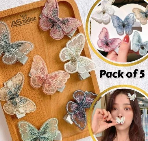  - Dazzle Beautiful Embroidered Fabric Butterfly Hair Clips Korean