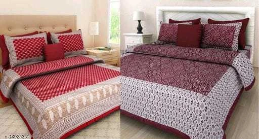 Checkout this latest Bedsheets_1000-1500
Product Name: *Jaipuri Printed Double Bed sheet pack of 2*
Fabric: Cotton
No. Of Pillow Covers: 2
Thread Count: 144
Multipack: Pack Of 2
Sizes:
Queen (Length Size: 100 in Width Size: 90 in Pillow Length Size: 27 in Pillow Width Size: 17 in) 
Country of Origin: India
Easy Returns Available In Case Of Any Issue


Catalog Rating: ★4 (96)

Catalog Name: Ravishing Fashionable Bedsheets
CatalogID_2970302
C53-SC1101
Code: 936-14926351-3561