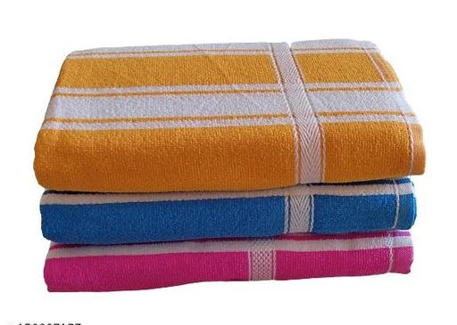 Checkout this latest Bath Towels
Product Name: *JEO KABANA FILAMENT TOWEL 3060 (3 PCS SET)*
Material: Microfibre
Print or Pattern Type: Striped
Net Quantity (N): 3
Sizes: 
Free Size (Length Size: 55 in, Width Size: 27 in) 
* 3 PCS COMBO PACK*PACK CONTAINS YELLOW,BLUE AND PINK COLOURS*SOFT FEEL,ATTRACTIVE LINING DESIGNS*GOOD ABSORBENCY*THE TOWELS ARE DURABLE AND HANDY FOR SOAKING EXCESS WATER*
Country of Origin: India
Easy Returns Available In Case Of Any Issue


SKU: D 135
Supplier Name: DURGA TEXTILES

Code: 143-150007137-995

Catalog Name: Elegant Classy Bath Towels
CatalogID_44993406
M08-C24-SC1110