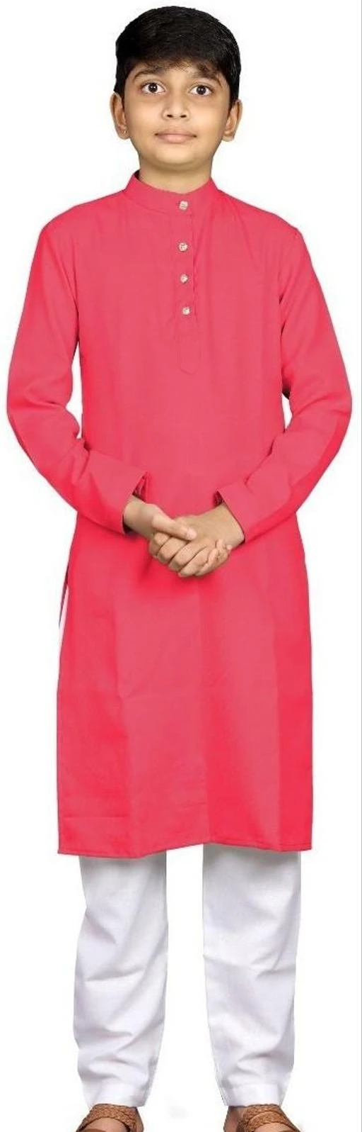Checkout this latest Kurta Sets
Product Name: *THE HELL SHOP Boys Festive & Party Kurta and Pyjama Set (Pink Pack of 1)*
Top Fabric: Cotton
Sleeve Length: Long Sleeves
Bottom Type: churidar
Top Pattern: Solid
Net Quantity (N): 1
This ethnic wear for kids boys fabric has been designed keeping in mind the latest trends in a occassional fashion. Engineering garments which fit all body types and style is our aim. These pyjama kurta for boys party wear or regular wear are made with superior quality very soft fabric and comfortable wear. For one of those big parties just pair the set with a Modi Jacket or Nehru Jackets for boys stylish to avoid carrying a servani or sherwani for kids boy.
Sizes: 
18-24 Months, 3-4 Years, 5-6 Years, 7-8 Years, 9-10 Years, 11-12 Years, 13-14 Years, 15-16 Years
Country of Origin: India
Easy Returns Available In Case Of Any Issue


SKU: THSPINK
Supplier Name: BT Creation

Code: 074-150558050-999

Catalog Name: Princess Elegant Kids Boys Kurta Sets
CatalogID_45171262
M10-C32-SC1170