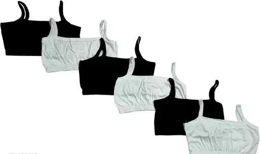 Pack Of 6 Cotton Bras With Lycra Straps For Women - Black