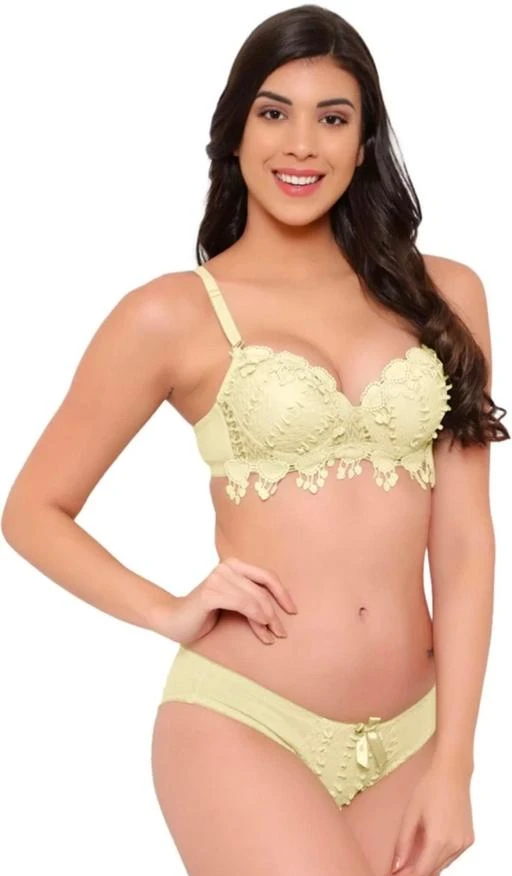 Buy online Yellow Net Bras And Panty Set from lingerie for Women