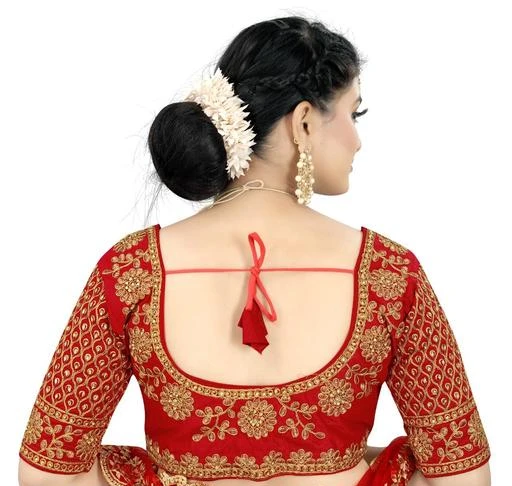 Y.C.CREATION Latest Georgette Embroidery V Neck Chikankari Lakhnavi Pattern Back  Hook Saree Blouse for Party