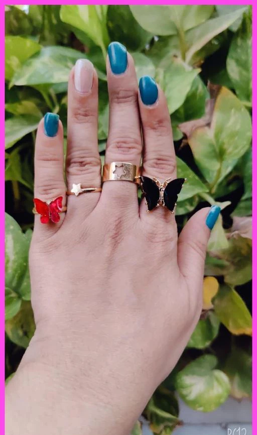 Arzonai Trendy Gold Butterfly Rings Lover Couple Rings Set