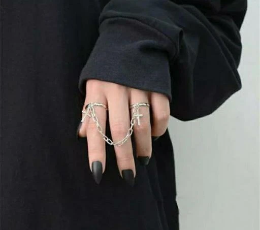 LATS Vintage Silver Plated Cross Ring for Women Gothic Punk