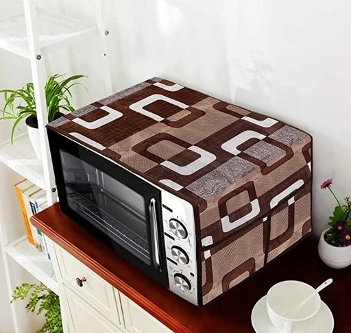  Printed Microwave Oven Top Cover With 4 Pockets Brown / Voguish