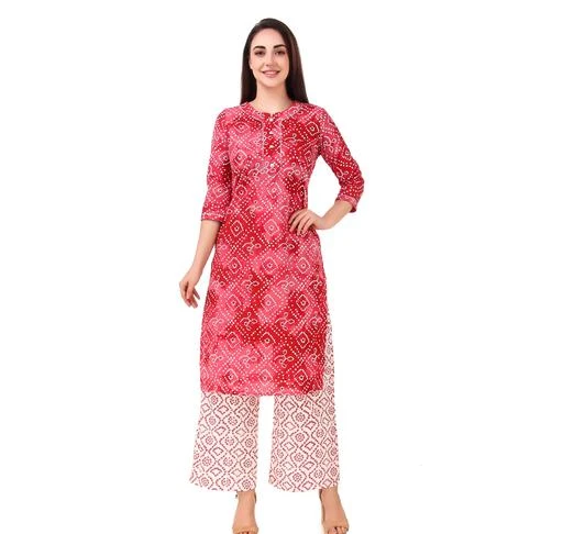 Fcity In Cifer Women Cotton Red Bandhej Kurti And Palazzo Set Women Cotton