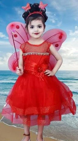 Stylish Comfortable Beautiful Pari Dress,Princess Dress For Girls,Girls Net  Frock dress,Frocks & Dresses ( Red Color )
