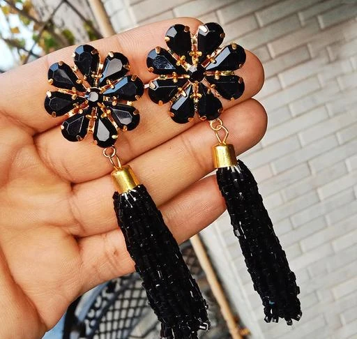 fcity.in - Designer Long Earrings Black Color For Party Wear / Twinkling  Fancy