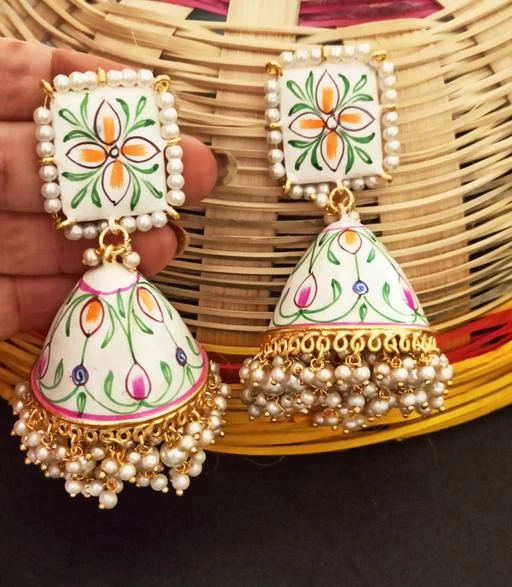 white meenakari earrings