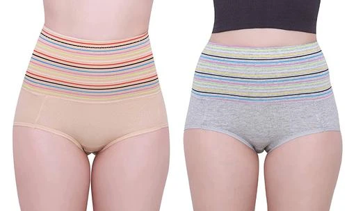 Women's Cotton Spandex High Waist Tummy Control Panty Brief Full Coverage Shapewear  Underwear (Pack Of 2)