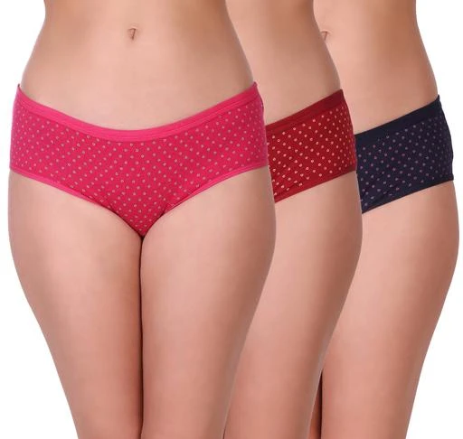  Pooja Ragenee Pure Cotton Heart Print Hipster Panty Pack Of 3  Panty