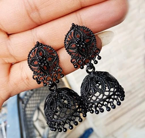 Buy Antico Traditional Festive Black Color Pearl Oxidized Big Jhumka  Earrings for Girls Online at Best Prices in India  JioMart