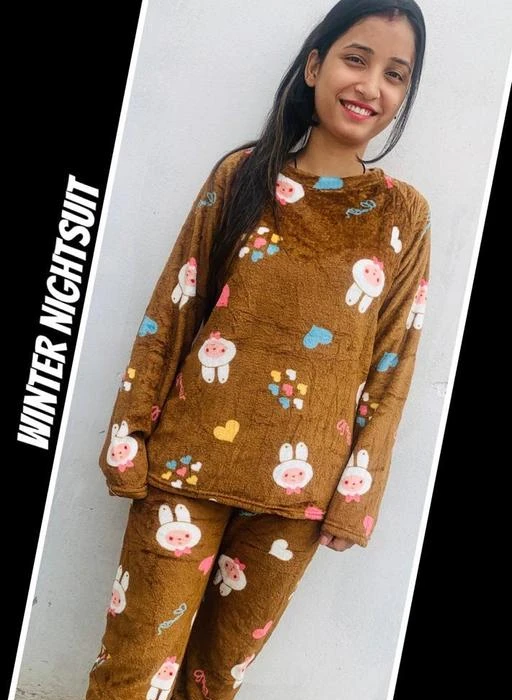 Winter Imported Nightsuit for Women | Ladies Fur Nightwear | Warm Night  Suit for Girls | Cute Velvet Online Night Dress in Disney and Cartoon  Prints