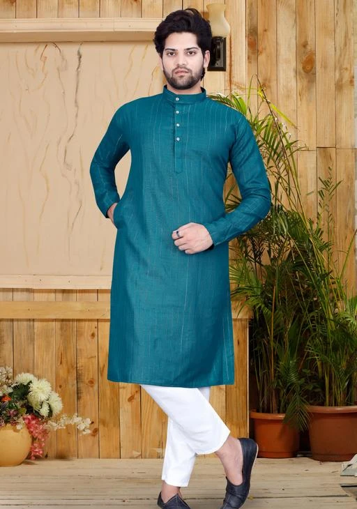 fcity.in Mens Lining Cotton Solid Straight Kurta Pyjama Set Ethnic