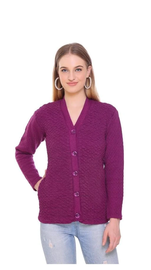 LADY WILLINGTON Designer Trendy Women Woolen Band Neck Daffodil Fabric  Cardigan Sweater Winter Wear Pure Wool